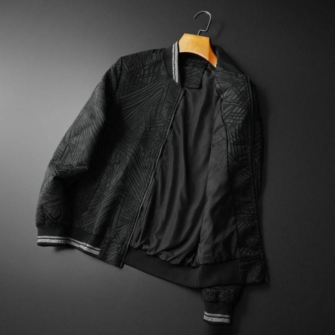 FUNSTUFFPRINTI Mono Abstract Stripe Style Bomber Jacket