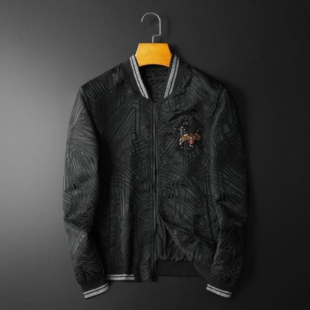FUNSTUFFPRINTI Mono Abstract Stripe Style Bomber Jacket