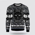 FUNSTUFFPRINT Moon Phase Cute Cat Christmas Wicca Ugly Christmas Sweater – Cat Lover Christmas Sweater Ugly  Sweater