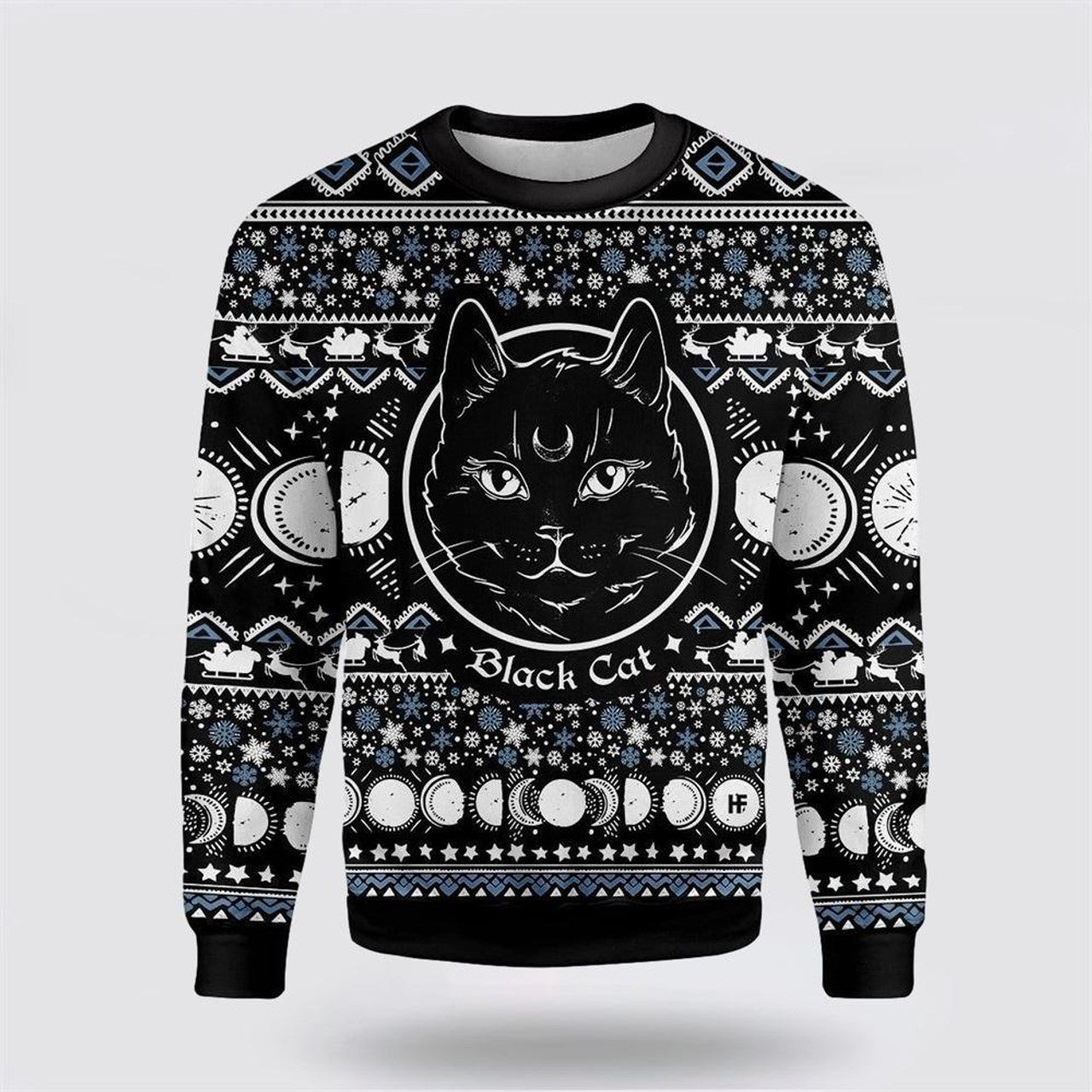 FUNSTUFFPRINT Moon Phase Cute Cat Christmas Wicca Ugly Christmas Sweater – Cat Lover Christmas Sweater Ugly  Sweater