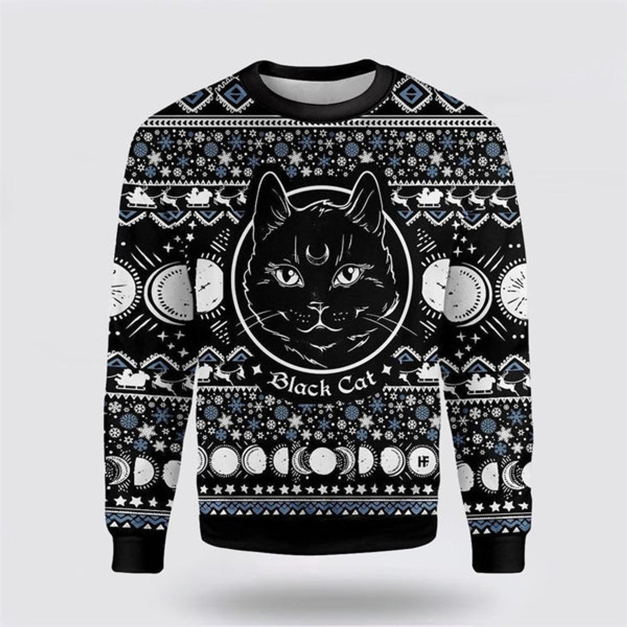 FUNSTUFFPRINT Moon Phase Cute Cat Christmas Wicca Ugly Christmas Sweater For Men And Women, Best Gift For Christmas, Christmas Fashion Winter  Ugly  Sweater