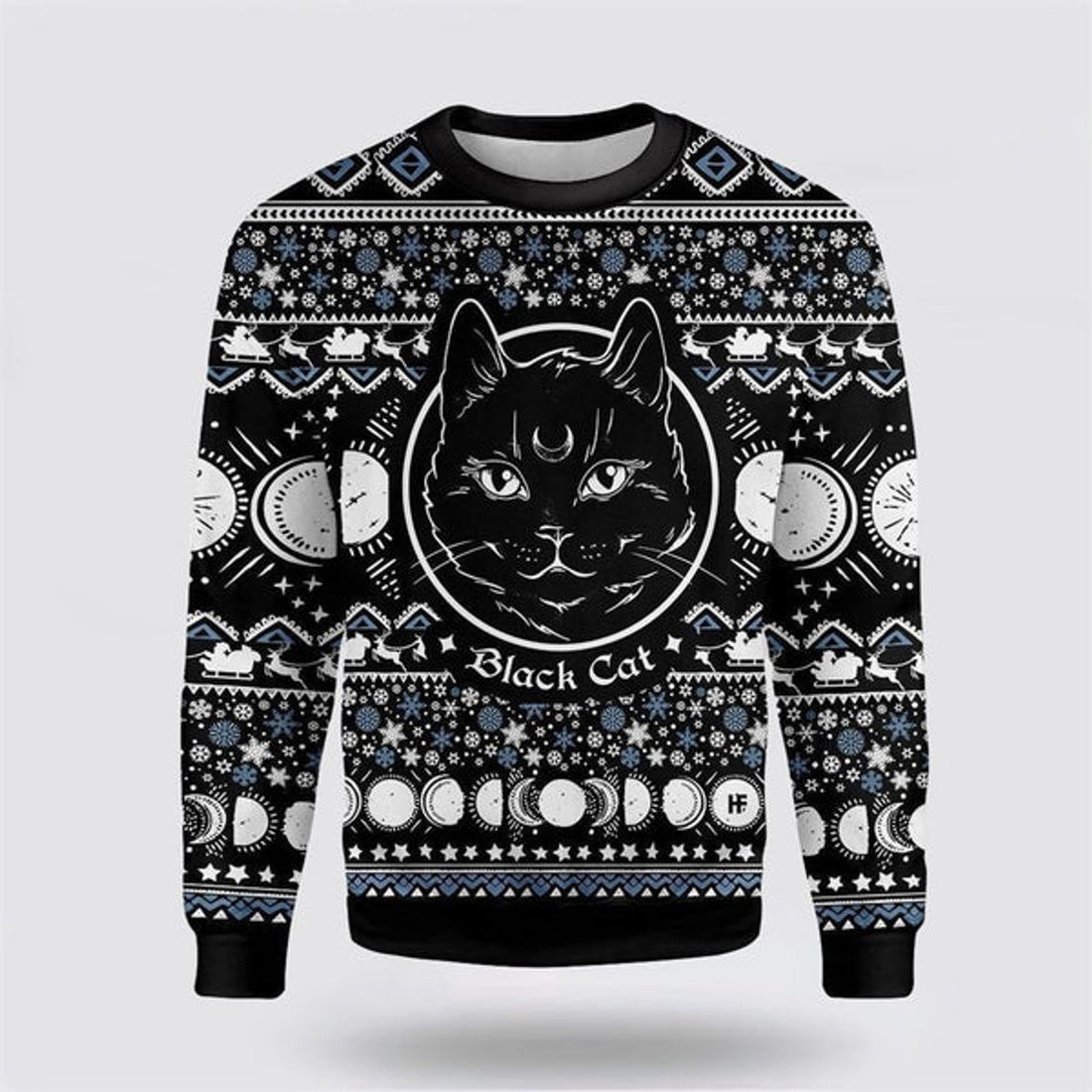 FUNSTUFFPRINT Moon Phase Cute Cat Christmas Wicca Ugly Christmas Sweater For Men And Women, Best Gift For Christmas, Christmas Fashion Winter  Ugly  Sweater