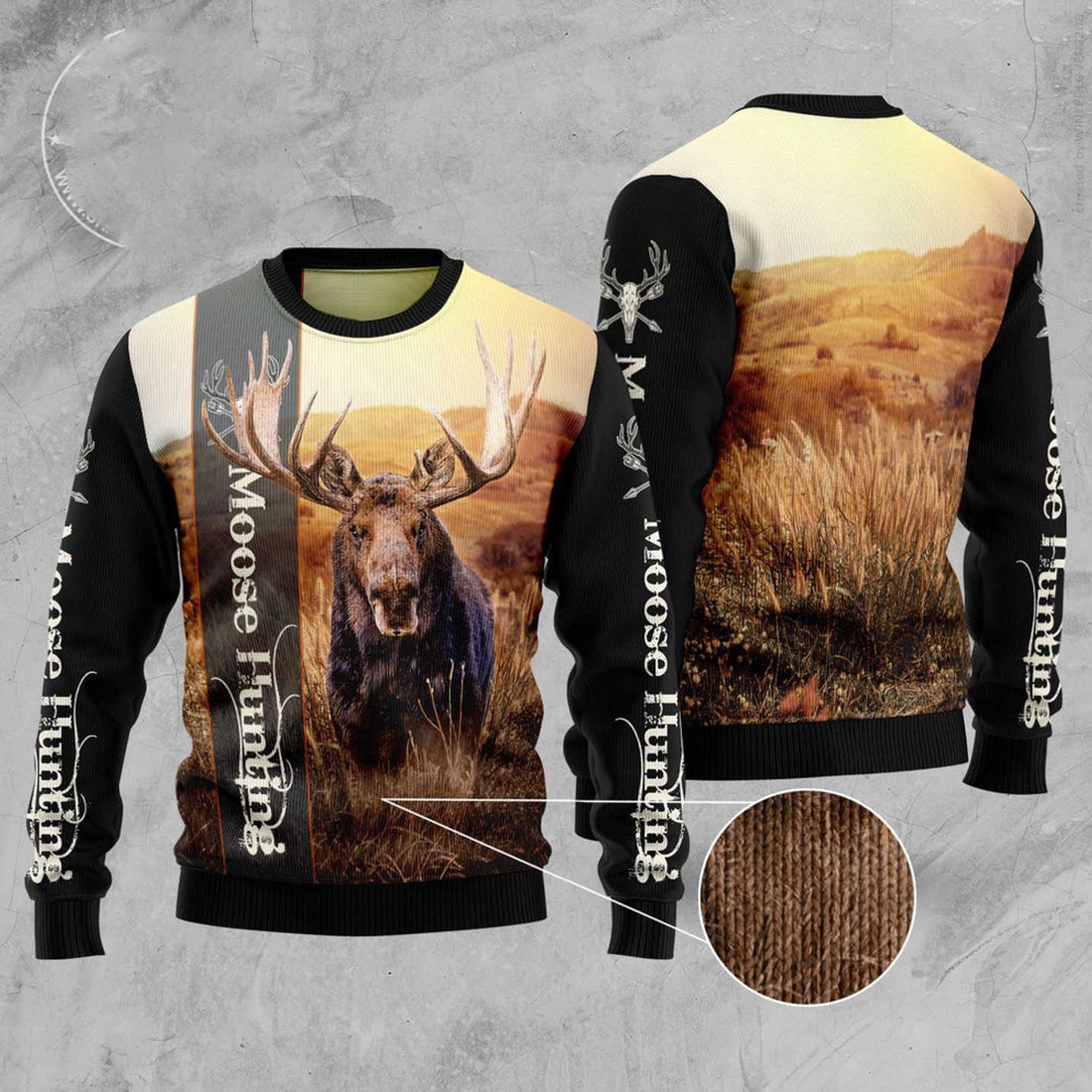 FUNSTUFFPRINT Moose Hunting Ugly Christmas Sweater, Christmas Sweater, Ugly Sweater, Funny Xmas Sweaters Ugly Sweater