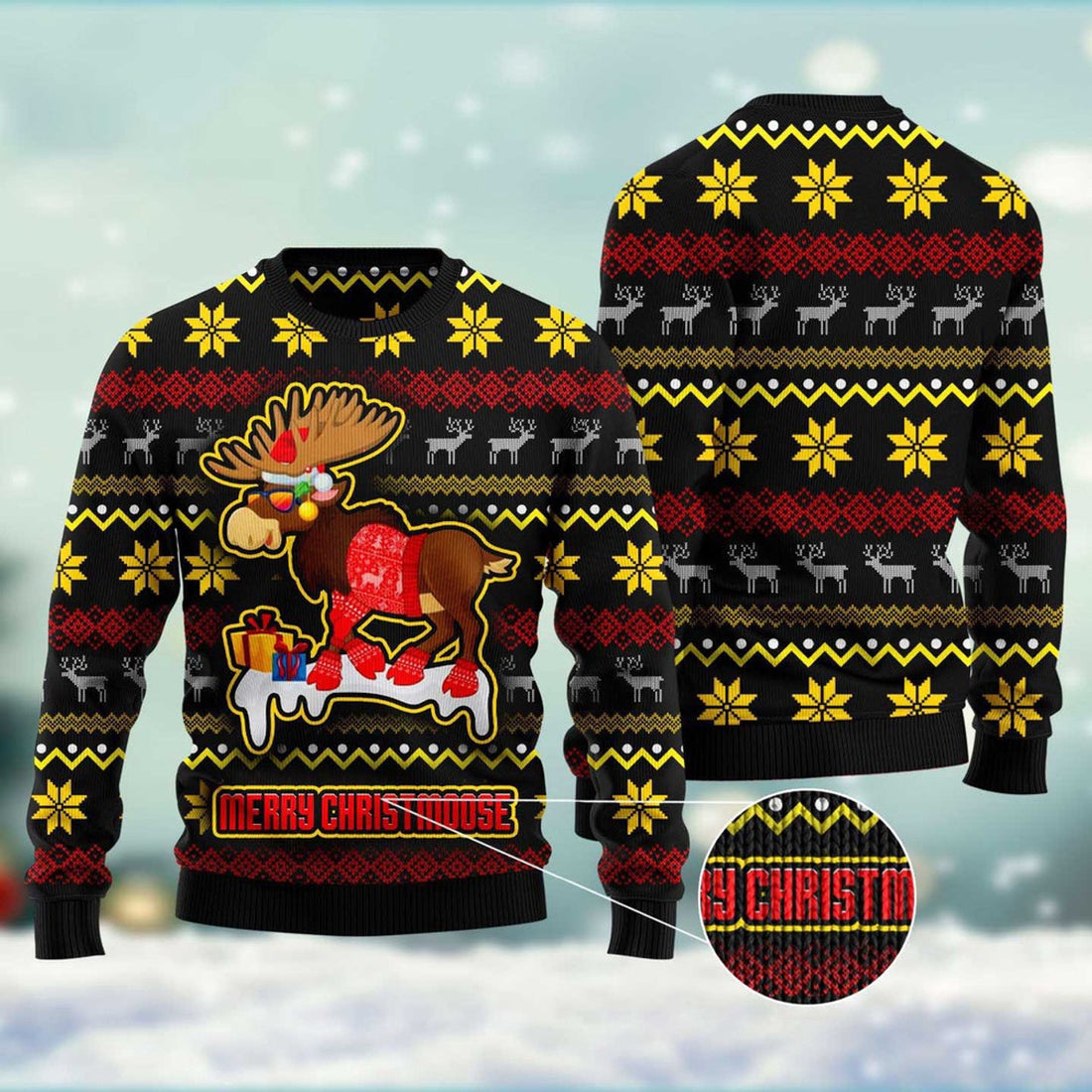 FUNSTUFFPRINT Moose Ugly Christmas Sweater, Christmas Sweater, Ugly Sweater, Funny Xmas Sweaters Ugly Sweater