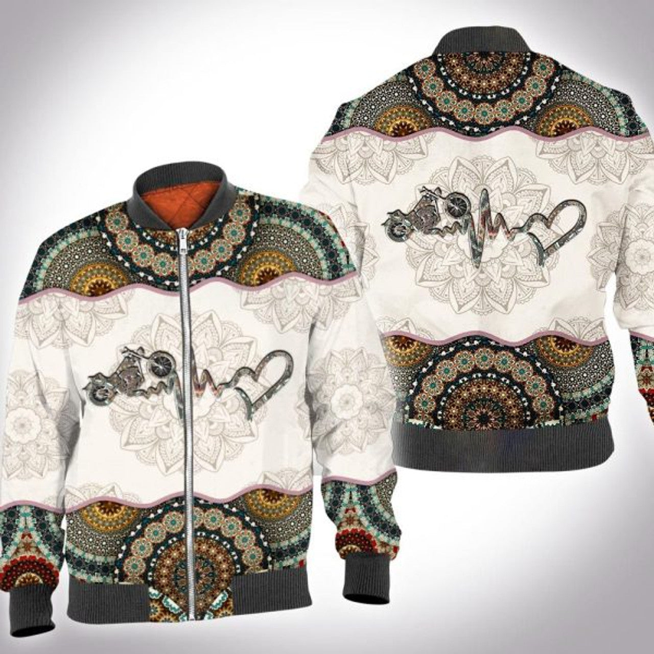 FUNSTUFFPRINTI Motorcycle Mandala 3D All Over Printed Shirt Bomber S - 5XL Bomber Jacket