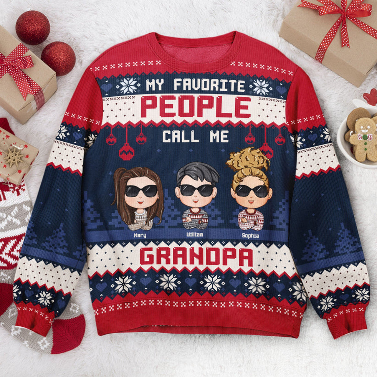 FUNSTUFFPRINT Custom My Favorite People Call Me Daddy Grandpa Ugly Sweater