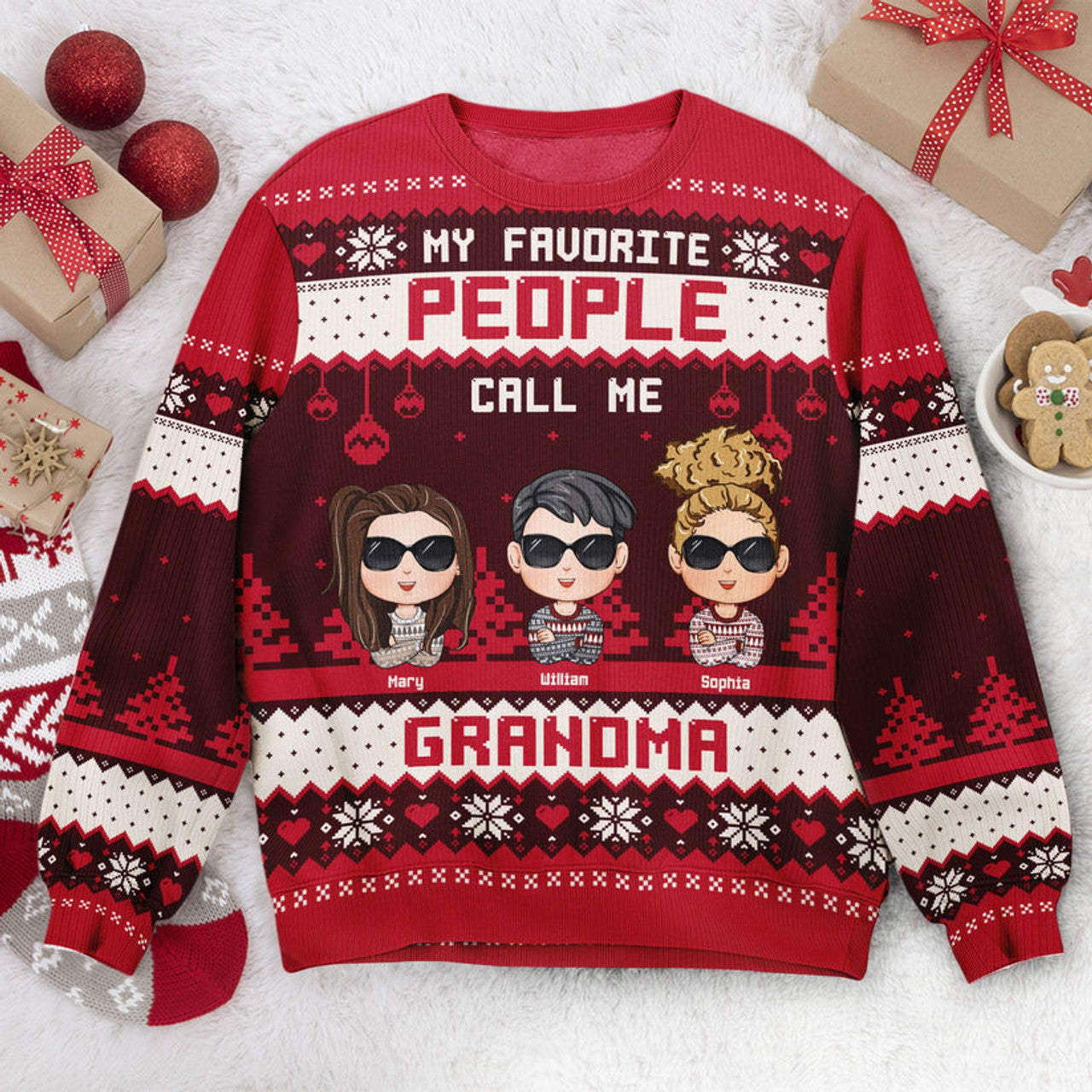 FUNSTUFFPRINT Custom My Favorite People Call Me Mommy Grandma Ugly Sweater