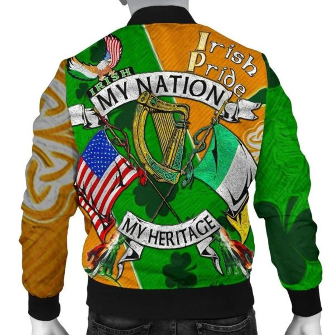 FUNSTUFFPRINTI My Nation My Heritage Men's Bomber Jacket - Irish Americans (Gaedheal-MheiriceÃ¡naigh) - Bomber Jacket