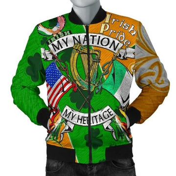 FUNSTUFFPRINTI My Nation My Heritage Men's Bomber Jacket - Irish Americans (Gaedheal-MheiriceÃ¡naigh) - Bomber Jacket