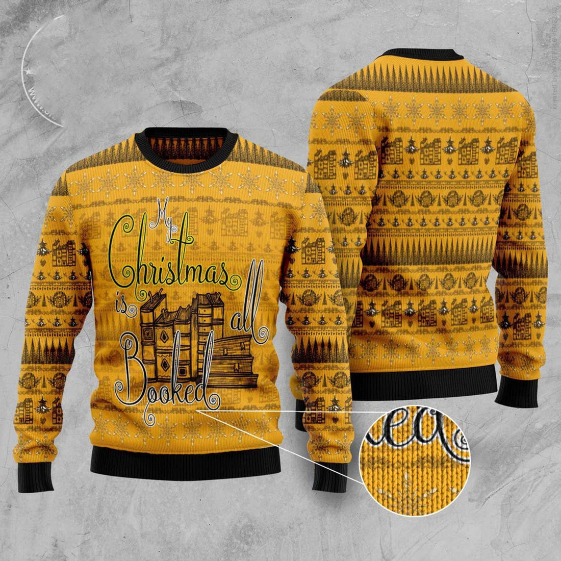 FUNSTUFFPRINT My Christmas Is All Booked Ugly Christmas Sweater, Christmas Sweater, Ugly Sweater, Funny Xmas Sweaters Ugly Sweater
