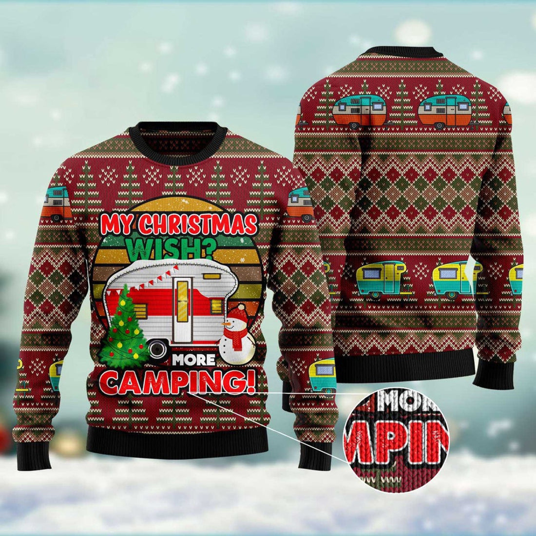 FUNSTUFFPRINT My Christmas Wish More Camping Ugly Christmas Sweater, Christmas Sweater, Ugly Sweater, Funny Xmas Sweaters Ugly Sweater