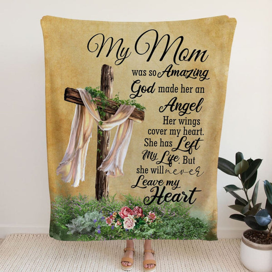 FUNSTUFFPRINT My Mom Was So Amazing God Made Her An Angel Fleece Blanket - Christian Blanket - Bible Verse Blanket