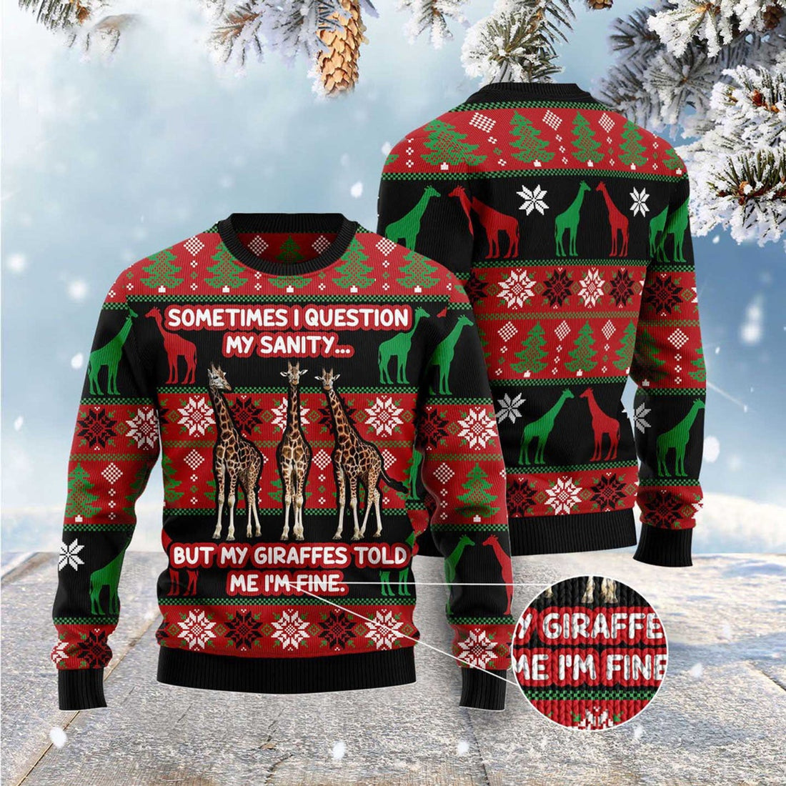 FUNSTUFFPRINT My Sanity Question Giraffe Ugly Christmas Sweater, Christmas Sweater, Ugly Sweater, Funny Xmas Sweaters Ugly Sweater