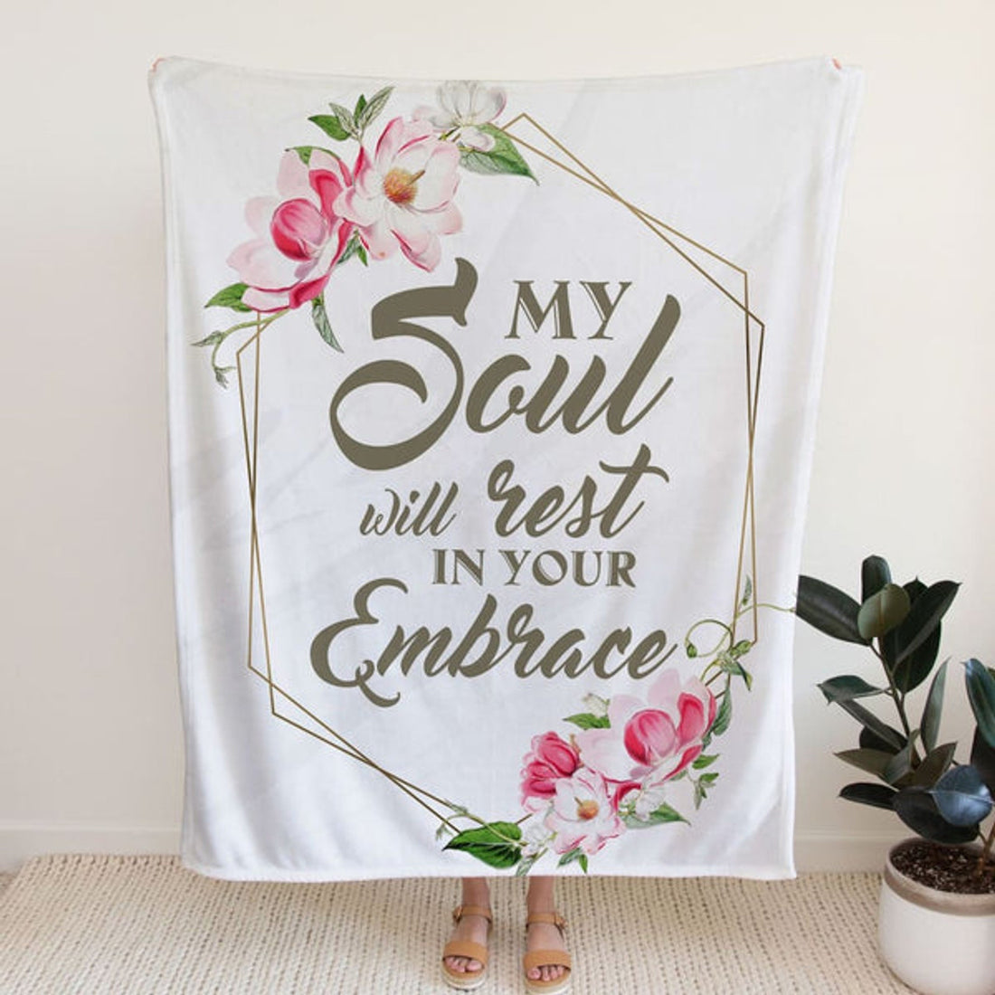 FUNSTUFFPRINT My Soul Will Rest In Your Embrace Fleece Blanket - Christian Blanket - Bible Verse Blanket