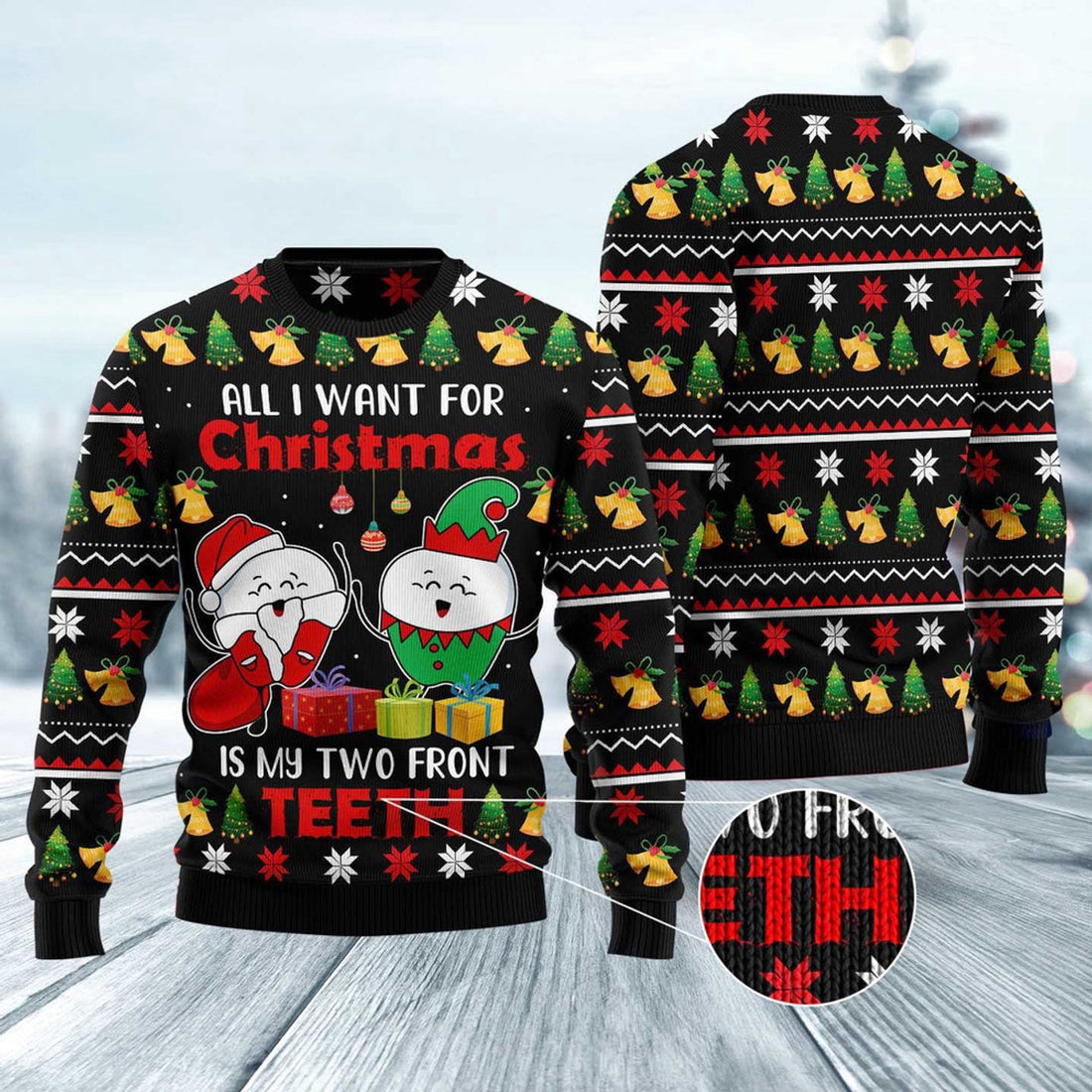 FUNSTUFFPRINT My Two Front Teeth Ugly Christmas Sweater, Christmas Sweater, Ugly Sweater, Funny Xmas Sweaters Ugly Sweater