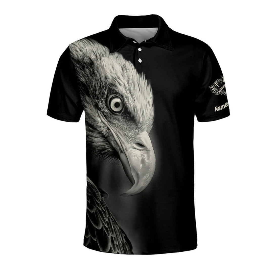 Custom Eagle American Black And White Heartbeat Polo Shirt, Personalized Independence Day Polo Shirt