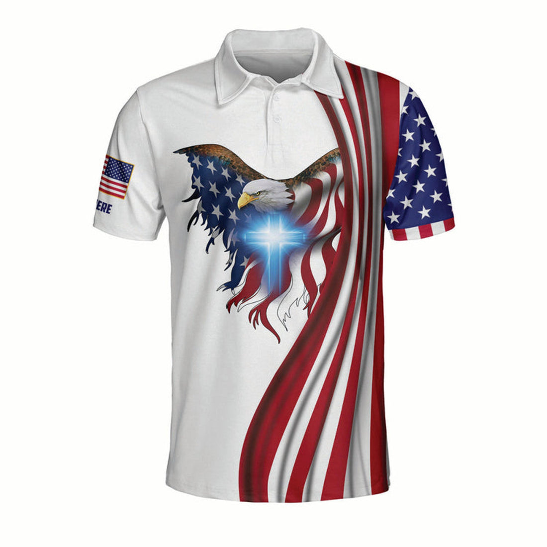 Customized Name One Nation Under God Eagle Polo Shirt, Independence Day 3D Shirt