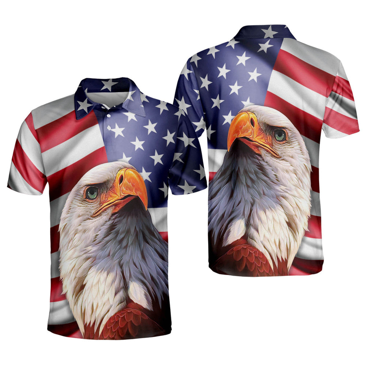 Customized 3D All Over Print Patriotic American Design With Eagle Polo Shirt, Idea Shirt for Men in Independence Day