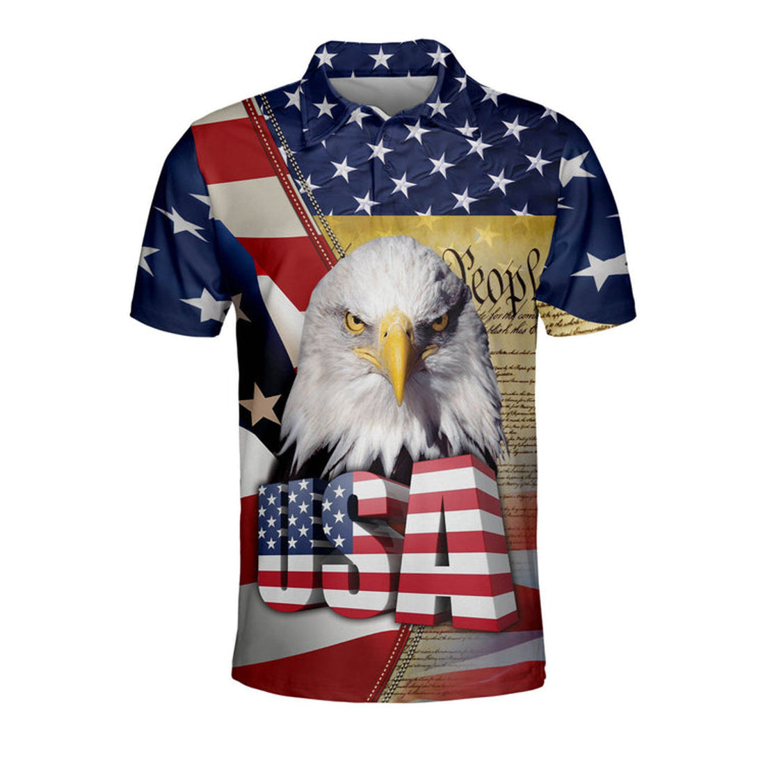 3D All Over Print American Flag Patriotic Polo Shirt, Eagle USA Flag Shirt, Gift for Him