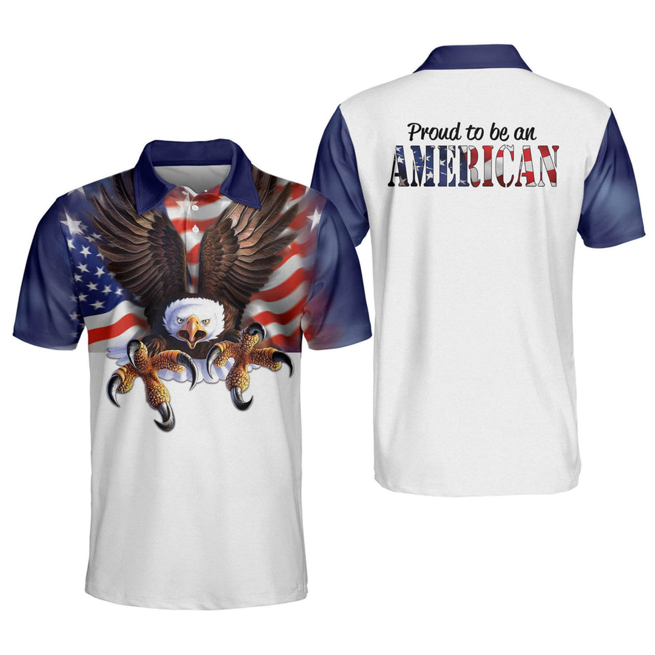 Proud To Be An American US Flag With Eagle Patriotic Polo Shirt