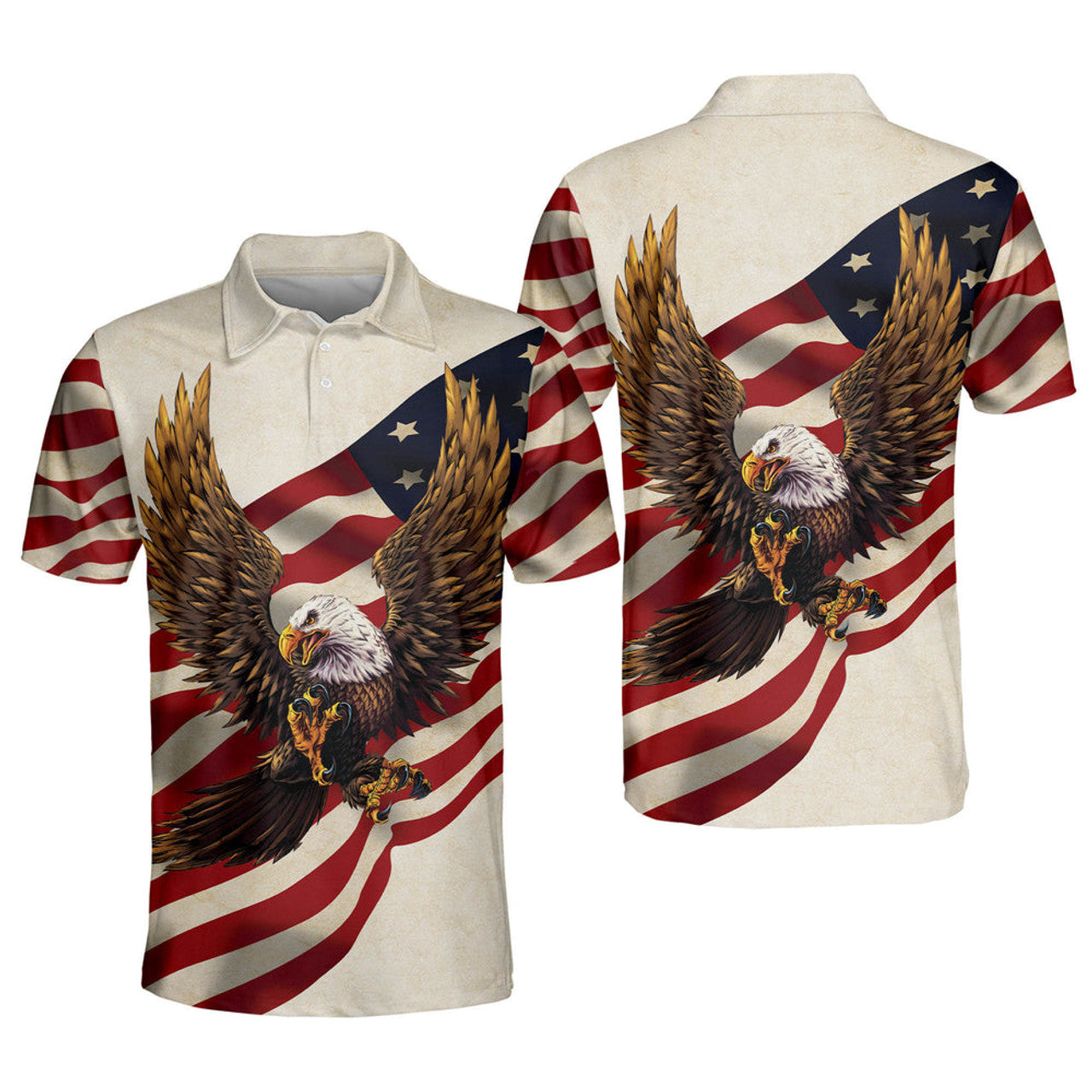 American Flag Patriotic Eagle Polo Shirt, Happy Independence Eagle Full Printed Shirt