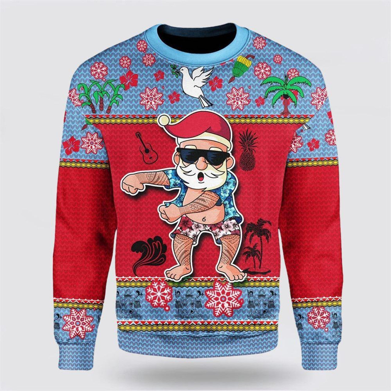 FUNSTUFFPRINT Namishirt Fiji Christmas Sweater Santa Claus Polynesian Tattoo – Christmas Gifts For Frends Ugly  Sweater