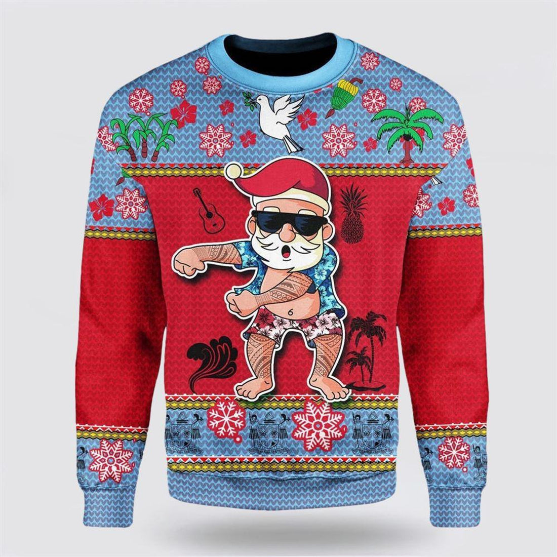 FUNSTUFFPRINT Namishirt Fiji Christmas Sweater Santa Claus Polynesian Tattoo – Christmas Gifts For Frends Ugly  Sweater