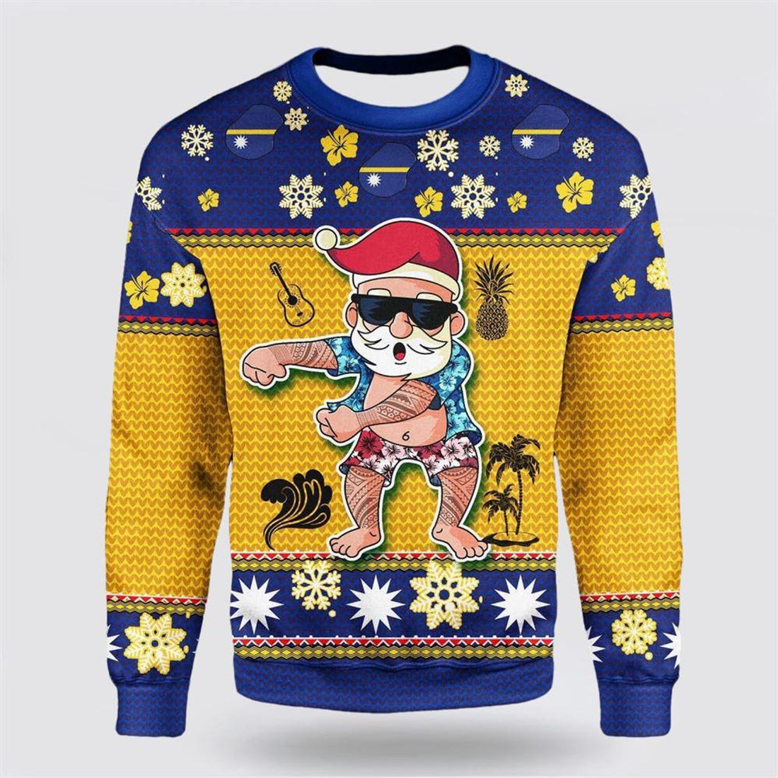 FUNSTUFFPRINT Namishirt Nauru Christmas Sweater Santa Claus Polynesian Tattoo – Christmas Gifts For Frends Ugly  Sweater