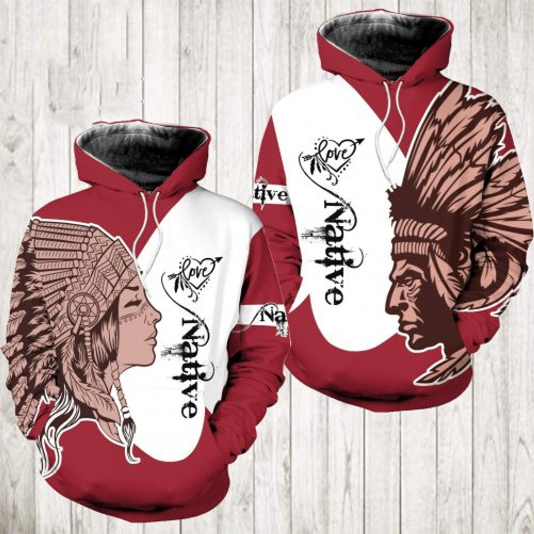 FUNSTUFFPRINT Matching Native American Couple 3D Hoodie and Zip Hoodie