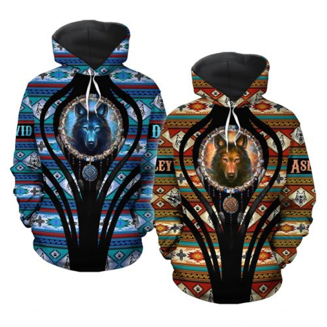 FUNSTUFFPRINT Native Wolf Couple 3D Hoodie and Zip Hoodie