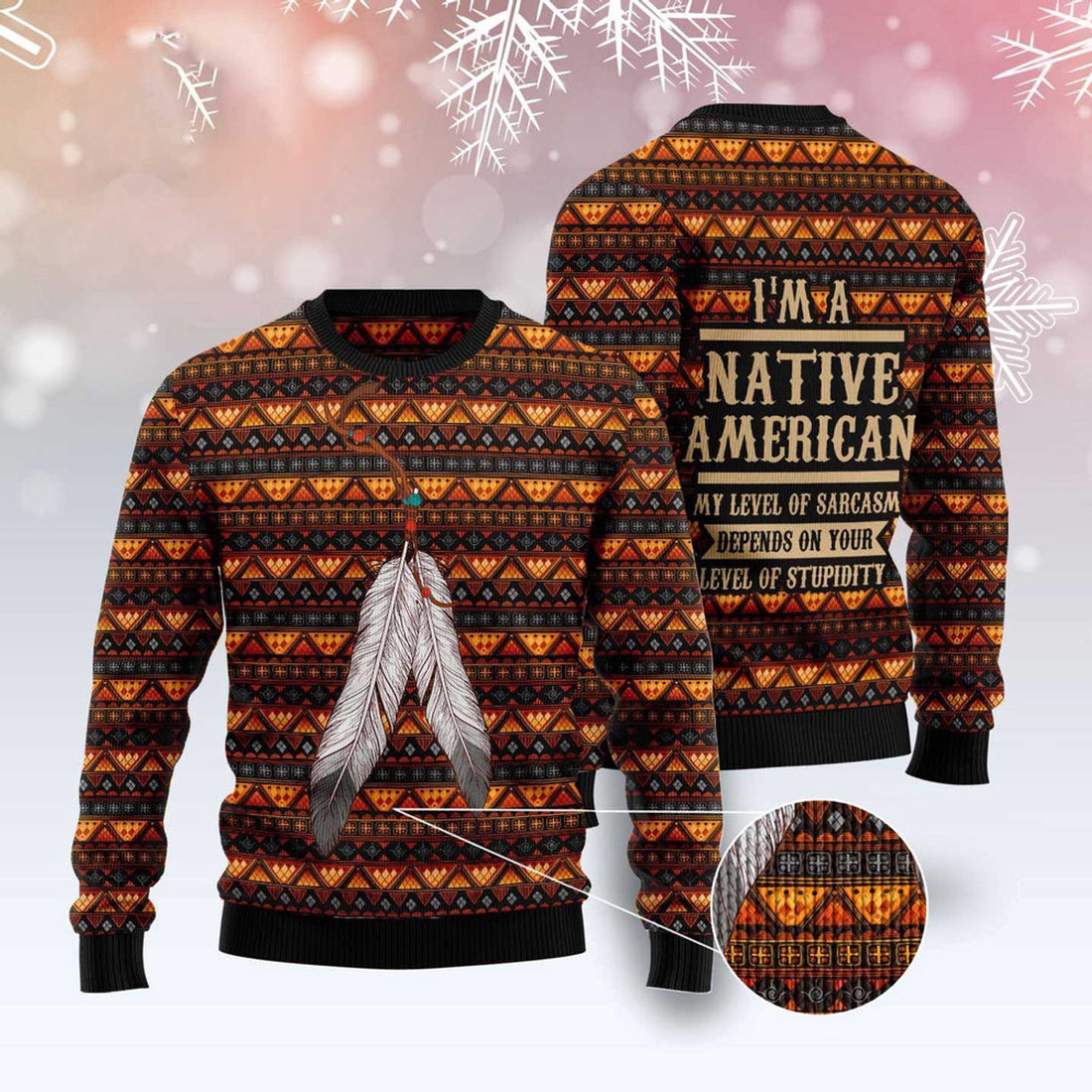 FUNSTUFFPRINT Native Feather Ugly Christmas Sweater, Christmas Sweater, Ugly Sweater, Funny Xmas Sweaters Ugly Sweater