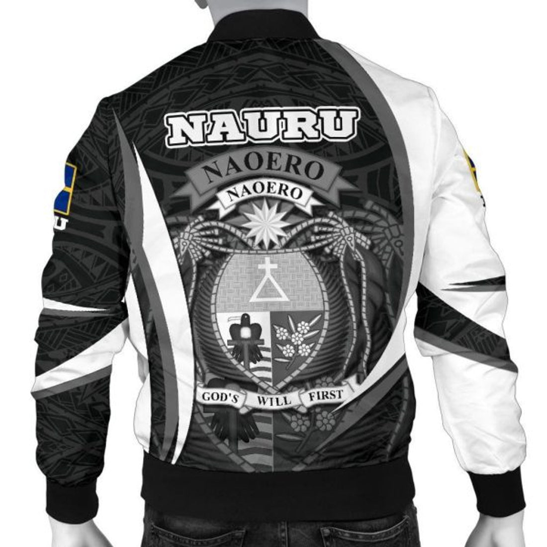 FUNSTUFFPRINTI Nauru Polynesian Bomber Jacket (Men) - Nauru Spirit (White) - Bomber Jacket