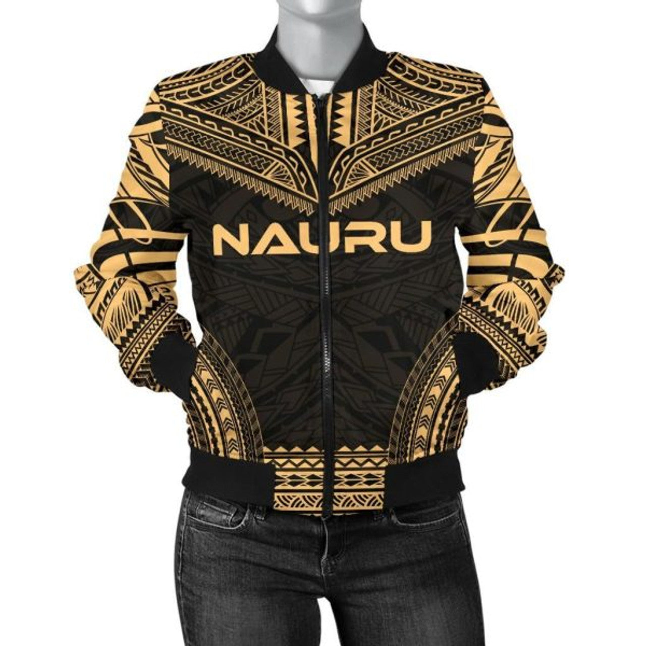 FUNSTUFFPRINTI Nauru Polynesian Chief Women'S Bomber Jacket - Gold Version - Bomber Jacket