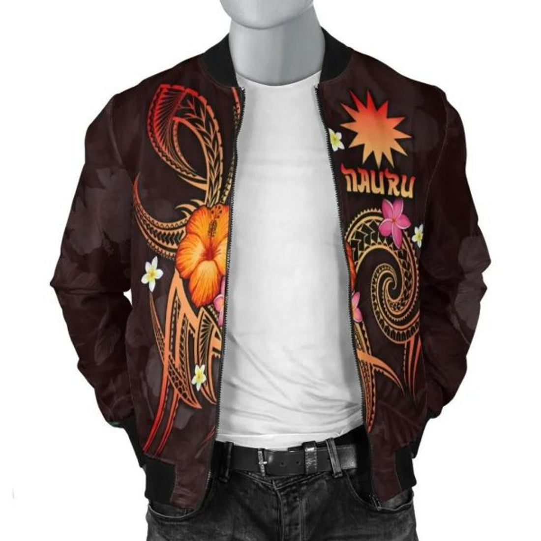 FUNSTUFFPRINTI Nauru Polynesian Men's Bomber Jacket - Legend of Nauru (Red) - Bomber Jacket