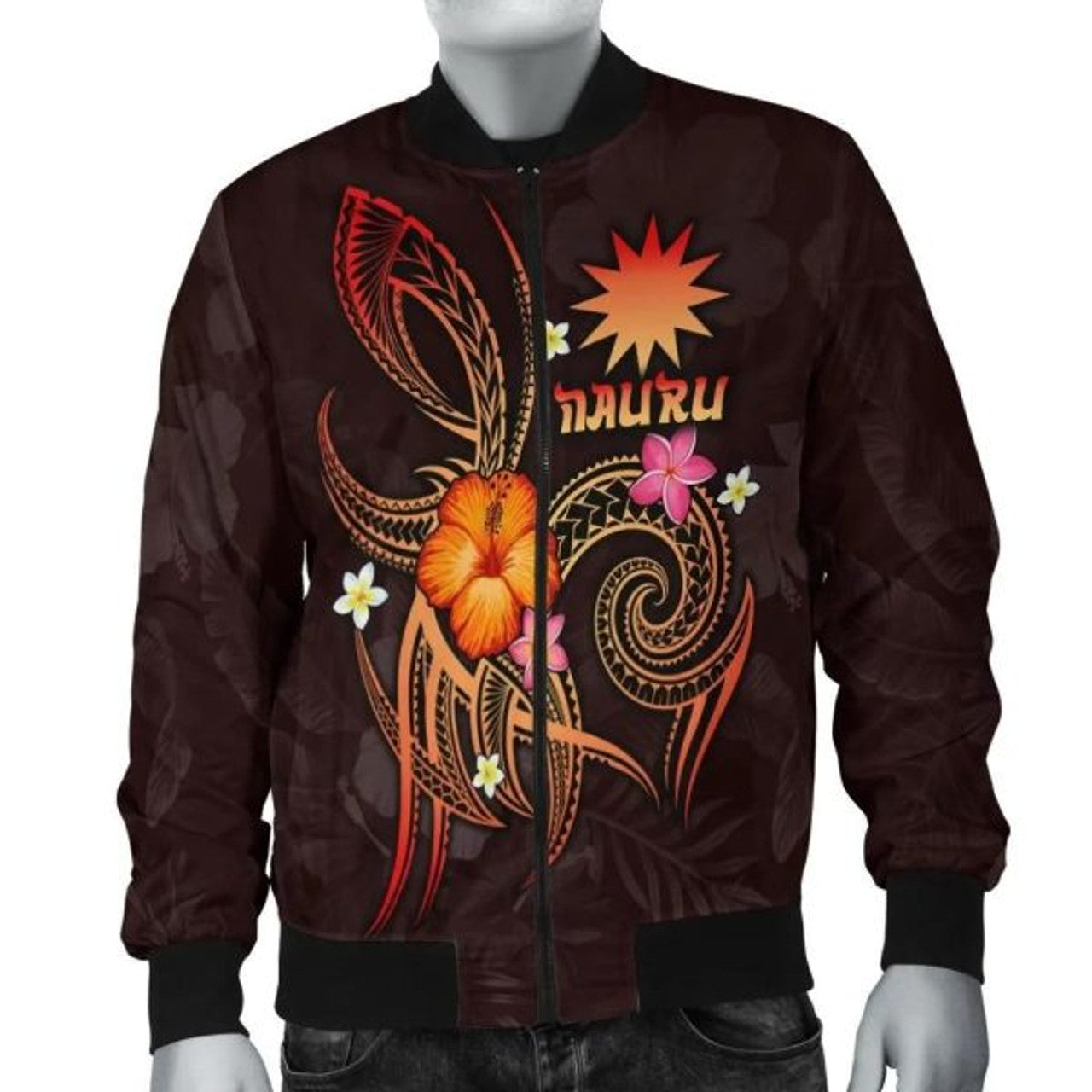 FUNSTUFFPRINTI Nauru Polynesian Men's Bomber Jacket - Legend of Nauru (Red) - Bomber Jacket