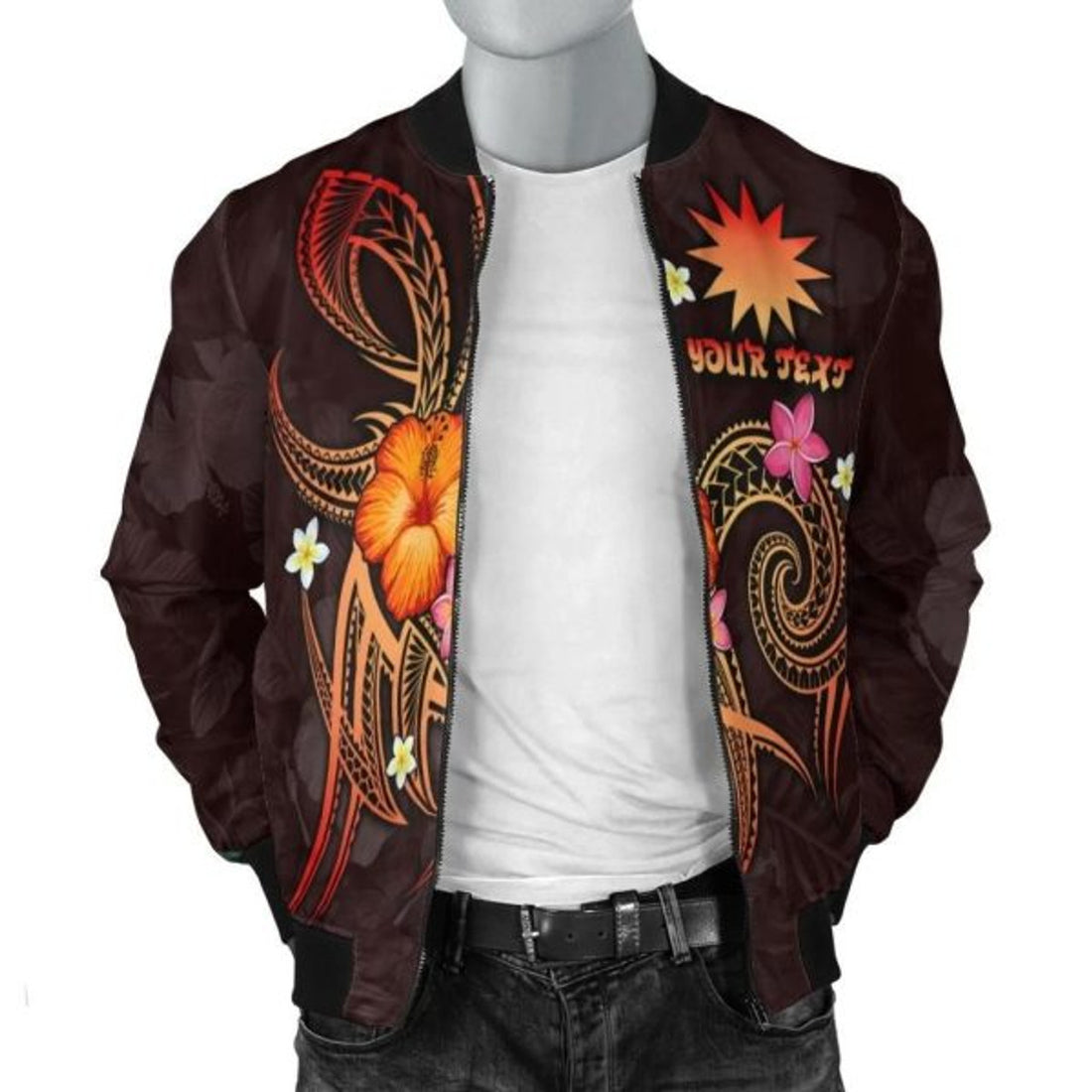 FUNSTUFFPRINTI Nauru Polynesian Personalised Women's Bomber Jacket - Legend of Nauru (Red) - Bomber Jacket