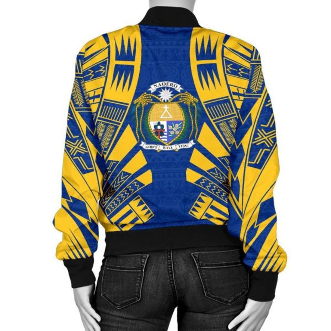 FUNSTUFFPRINTI Nauru Women Bomber Jacket - Polynesian Tattoo Flag - 10 Bomber Jacket