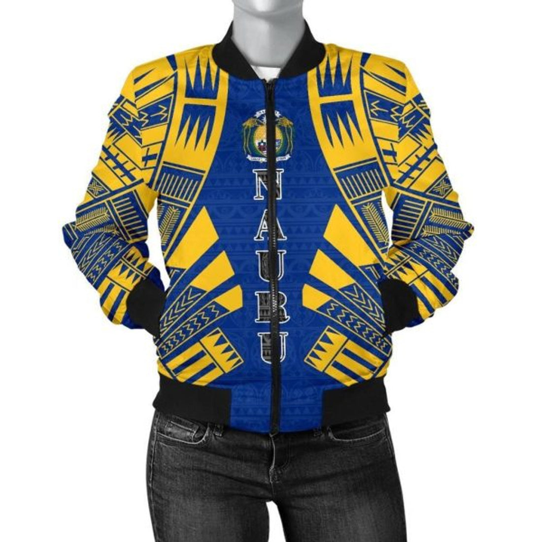 FUNSTUFFPRINTI Nauru Women Bomber Jacket - Polynesian Tattoo Flag - 10 Bomber Jacket