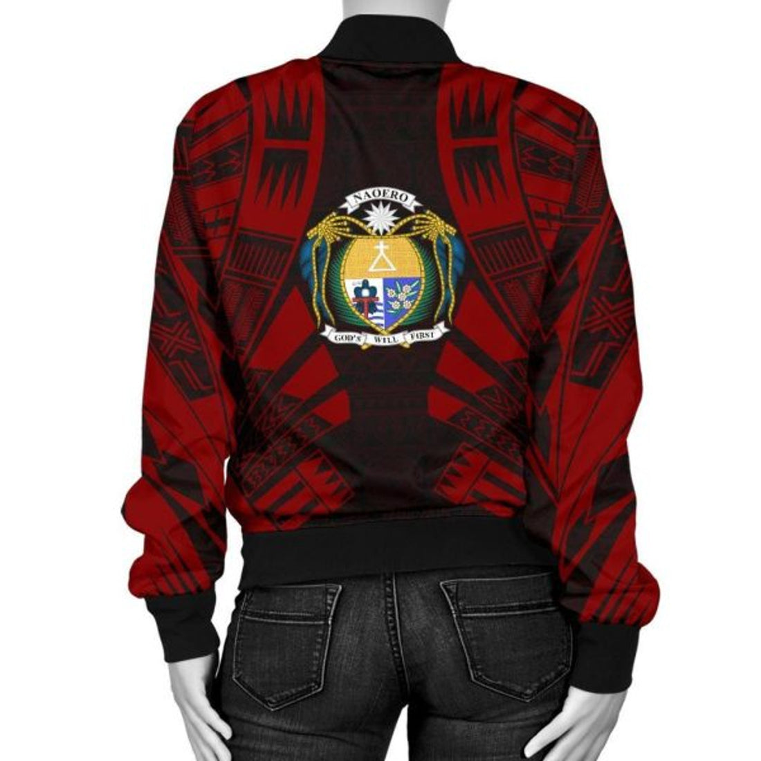FUNSTUFFPRINTI Nauru Women Bomber Jacket - Polynesian Tattoo Red - 10 Bomber Jacket