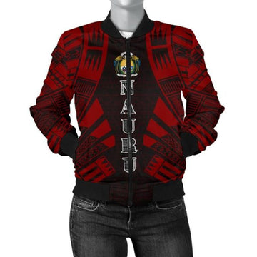 FUNSTUFFPRINTI Nauru Women Bomber Jacket - Polynesian Tattoo Red - 10 Bomber Jacket