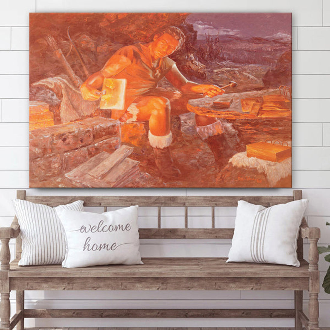 Nephi Fashioning The Plates Canvas Pictures - Christian Paintings For Home - Religious Canvas Wall Decor