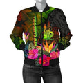 FUNSTUFFPRINTI New Caledonia Polynesian Women's Bomber Jacket- Hibiscus and Banana Leaves - Bomber Jacket
