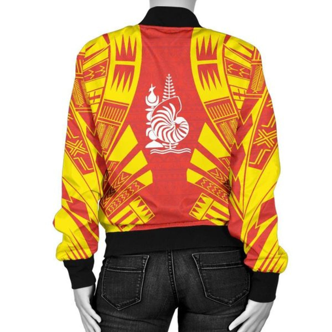 FUNSTUFFPRINTI New Caledonia Women Bomber Jacket - Polynesian Tattoo Flag - 10 Bomber Jacket