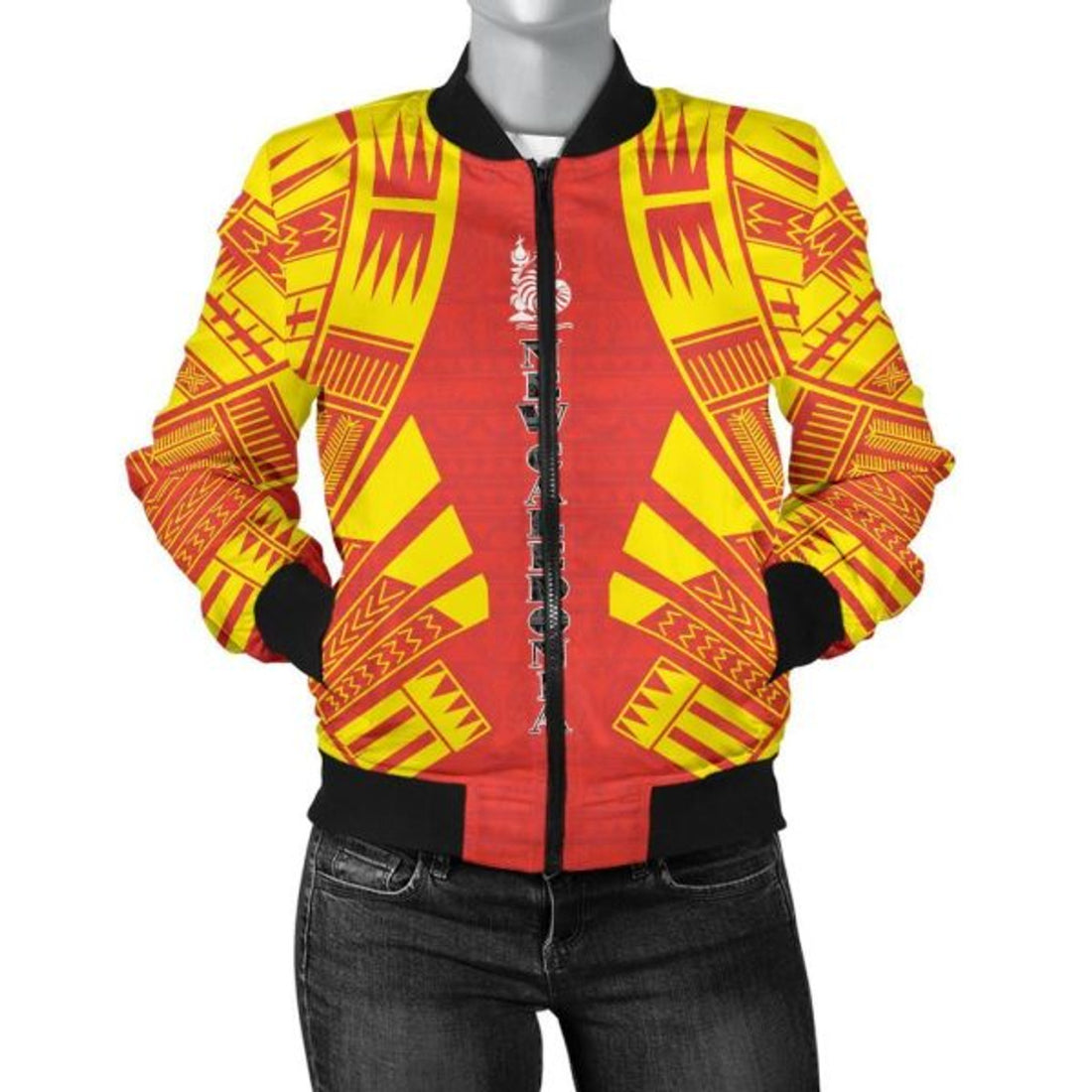 FUNSTUFFPRINTI New Caledonia Women Bomber Jacket - Polynesian Tattoo Flag - 10 Bomber Jacket