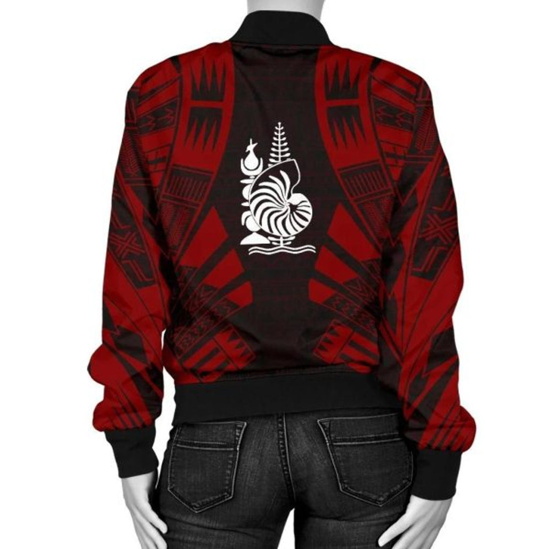 FUNSTUFFPRINTI New Caledonia Women Bomber Jacket - Polynesian Tattoo Red - 10 Bomber Jacket