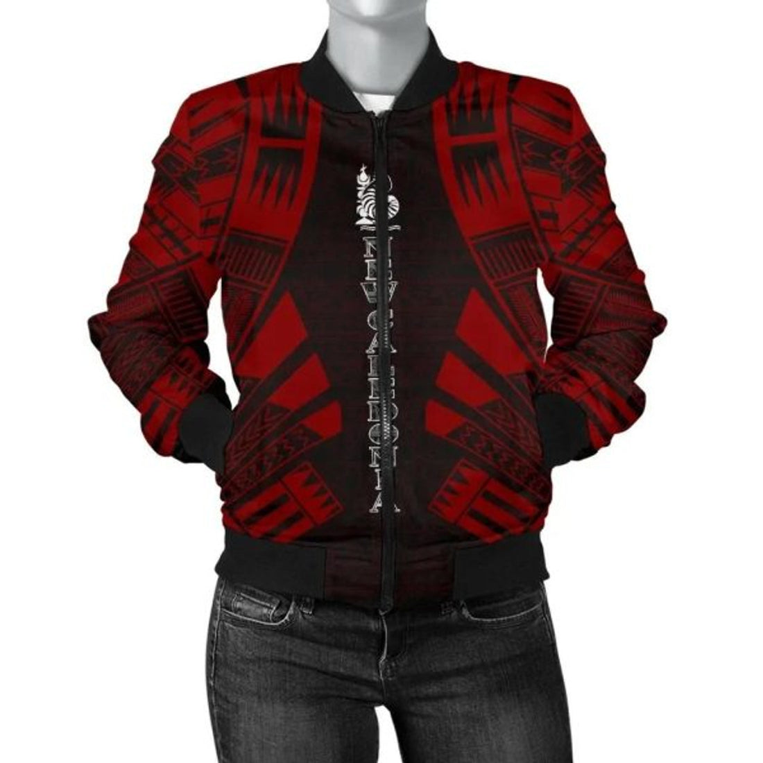 FUNSTUFFPRINTI New Caledonia Women Bomber Jacket - Polynesian Tattoo Red - 10 Bomber Jacket