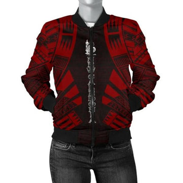 FUNSTUFFPRINTI New Caledonia Women Bomber Jacket - Polynesian Tattoo Red - 10 Bomber Jacket