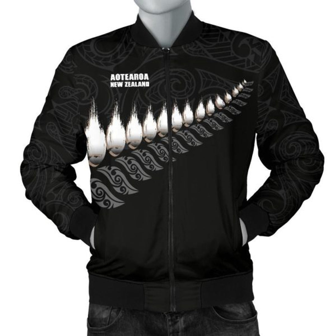 FUNSTUFFPRINTI New Zealand Bomber Rugby Silver Fern (Men) Bomber Jacket