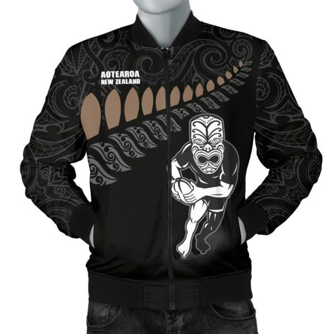 FUNSTUFFPRINTI New Zealand Bomber Rugby bWarrior Men Bomber Jacket