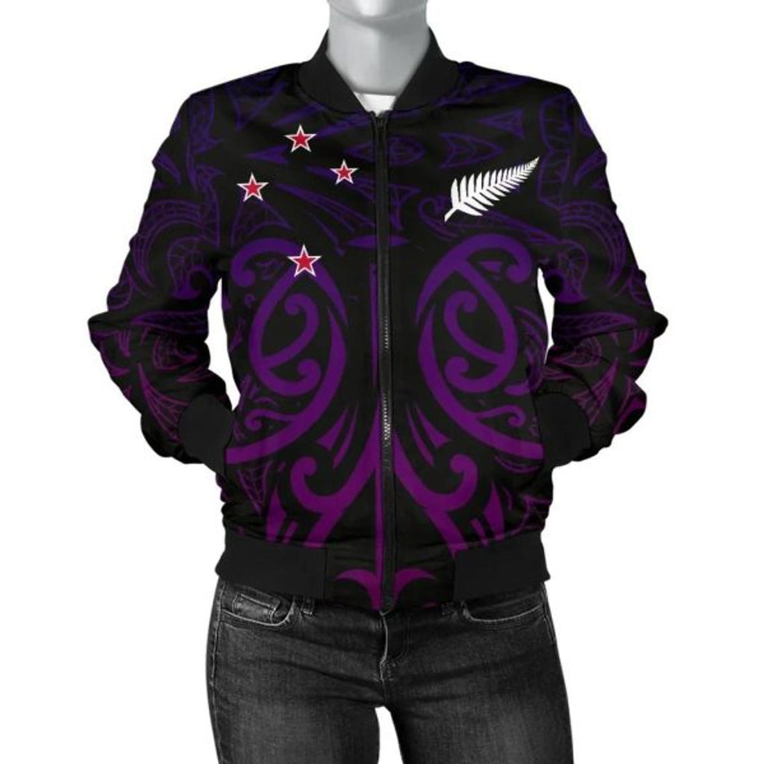 FUNSTUFFPRINTI New Zealand - Maori Mask Pullover Women's Bomber Jacket Purple 5 Bomber Jacket